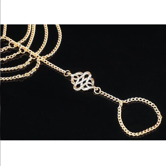 Yellow Gold Celtic Knot Multilayered Adjustable Anklet Foot Chains - Set of 2 - Picture 5 of 6